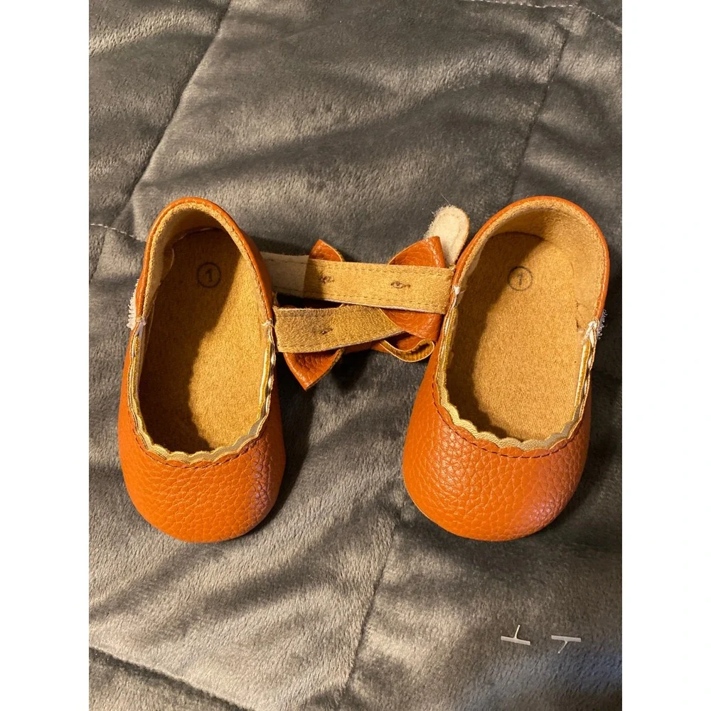 Baby Girl BurntOrange MaryJane Bow Flats Faux Leather Dress Shoes Size 11cm 0352